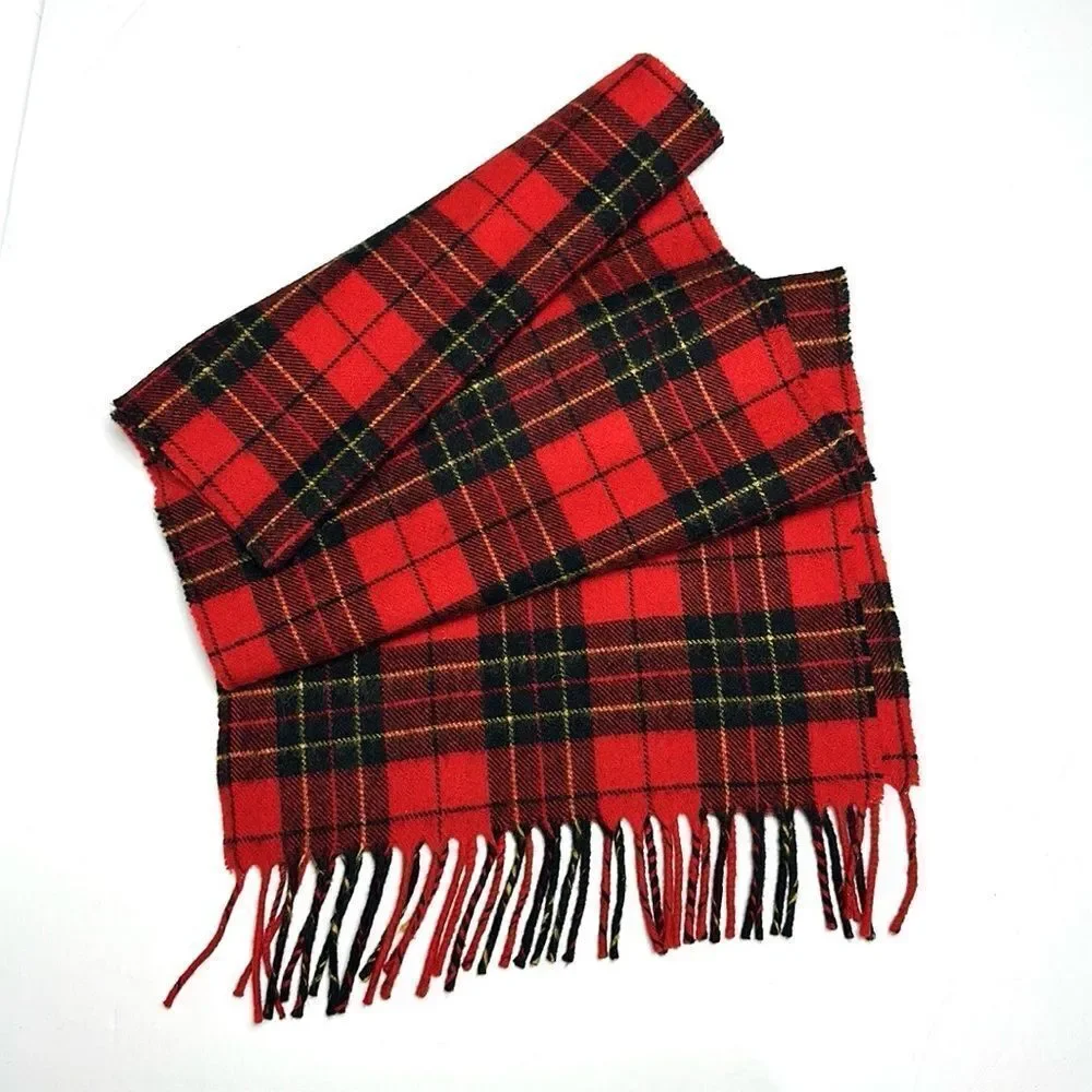 CHRISTOPHER HAYES Vintage Wool Plaid Red and Black Scarf made in England Unisex